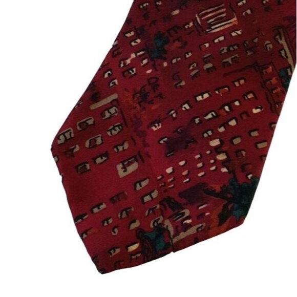 2/$15 J. Garcia Mens Holiday Necktie Red 57.75" Green Trees Winter Tie 100% Silk - Picture 2 of 6